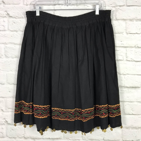 spectrum Dresses & Skirts - Spectrum Black Embroidered Cotton Coin Midi Skirt